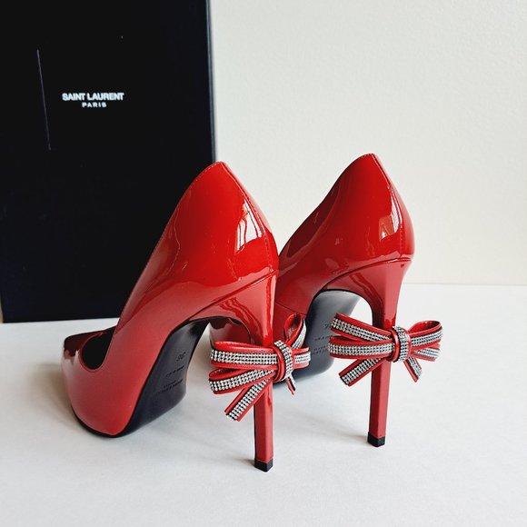 New Saint Laurent Red Heels Shoes Back Bow Size 36 - Picture 1 of 12
